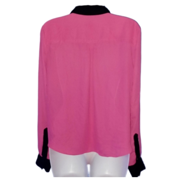 Bebe Pink Blouse w/ Black Trim - Picture 2 of 5